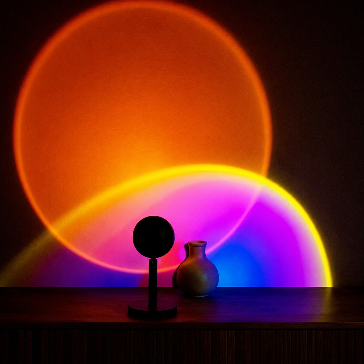Sunset Projector Lamp | Multicolor LED Halo Light, Aluminum, Black 2