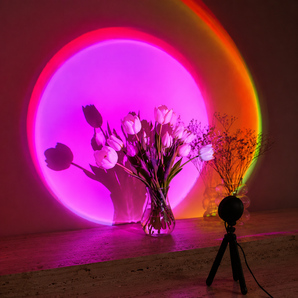 Sunset Projector Lamp | Multicolor LED Halo Light, Aluminum, Black 6