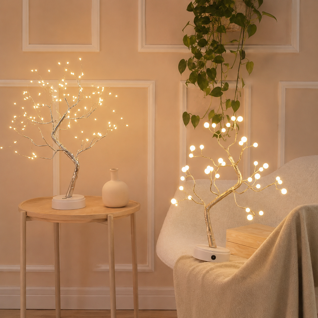Table Lamp, Branching Copper Wire Tree Design, PVC And Copper, Warm White LED 7