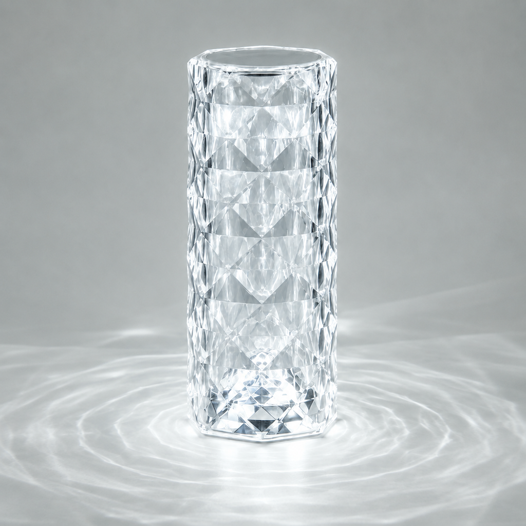 Table Lamp, Cordless Faceted Design, Transparent Technopolymer, White And RGB LED Lighting 10