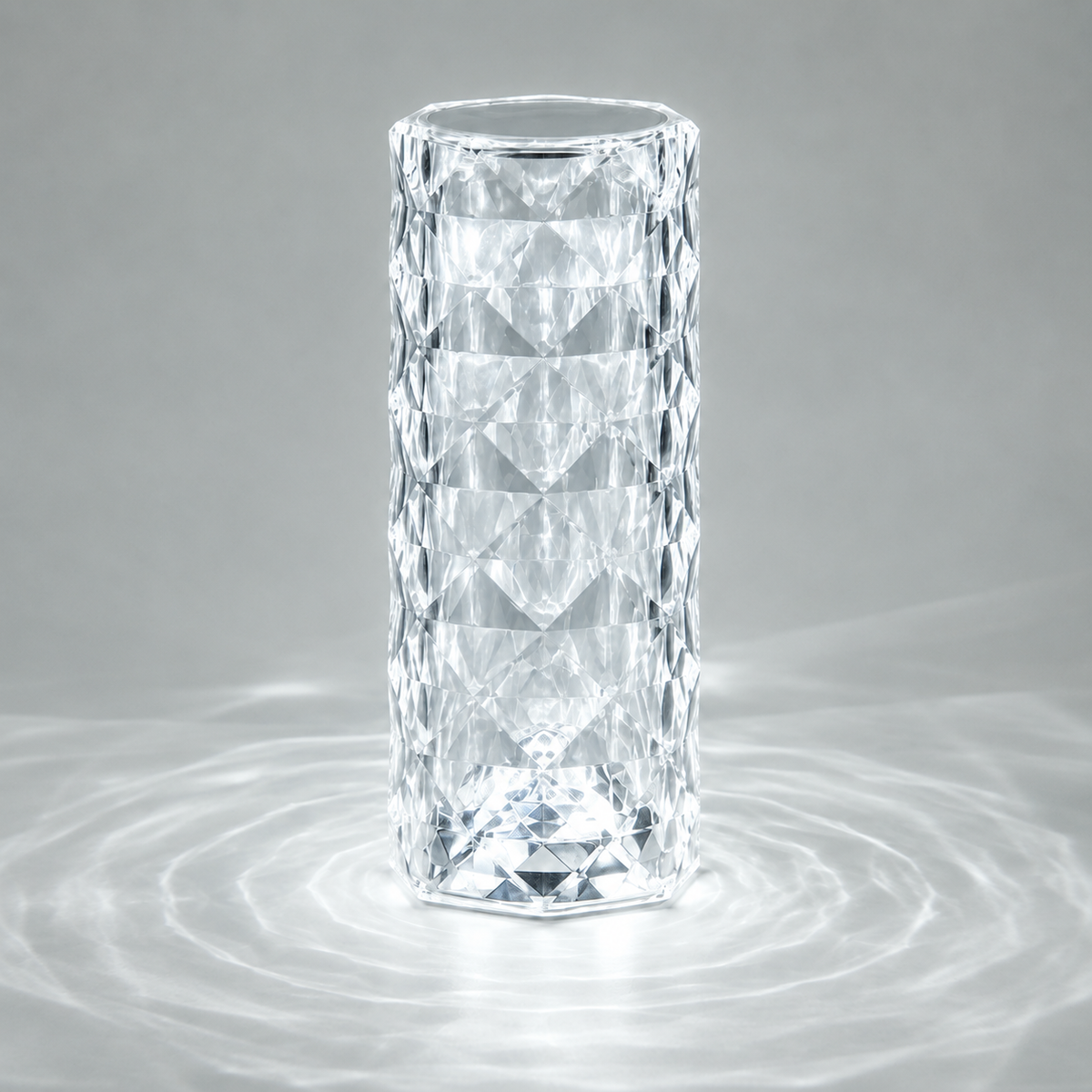 Table Lamp, Cordless Faceted Design, Transparent Technopolymer, White And RGB LED Lighting 10
