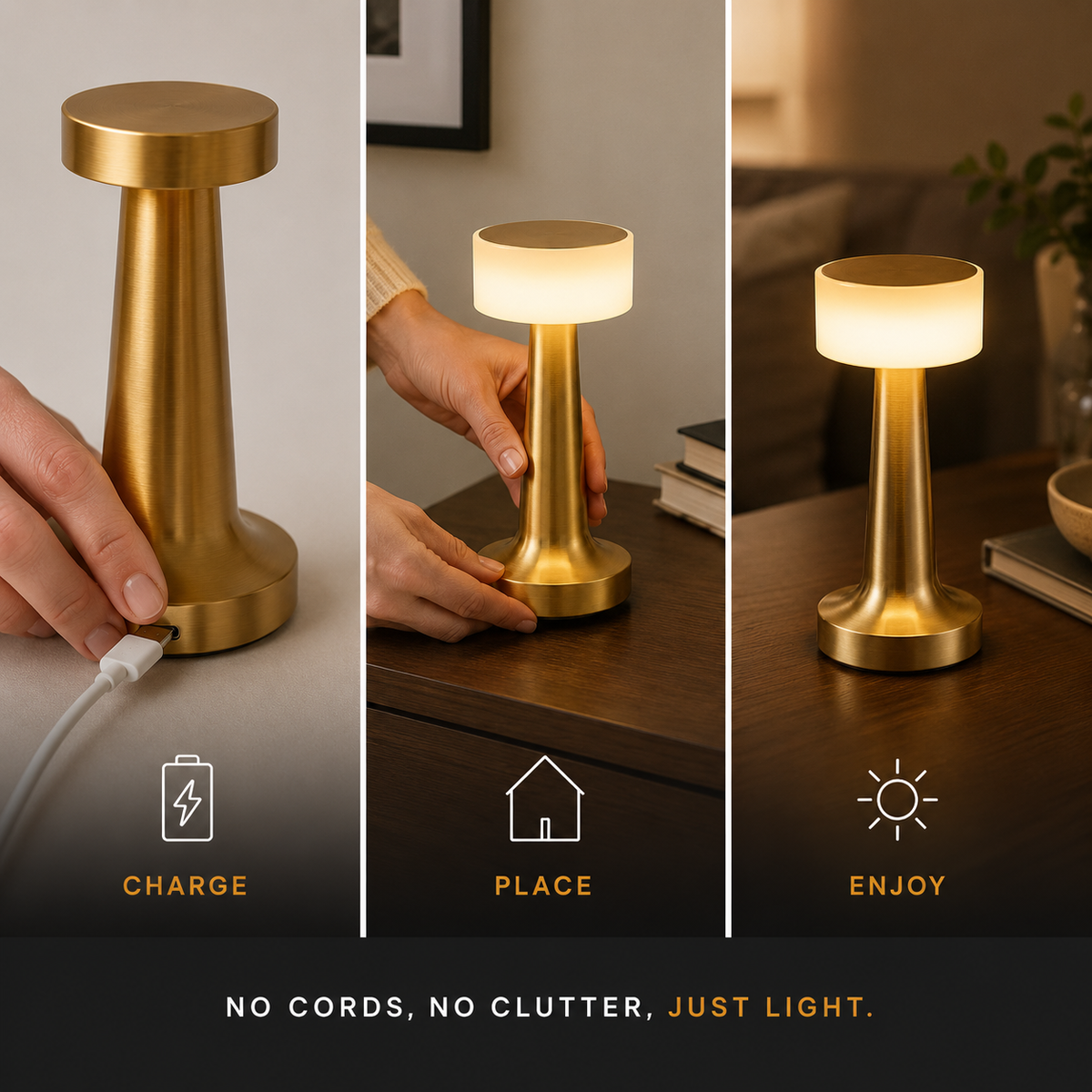 Table Lamp, Rechargeable Cordless Design, Iron And Acrylic, LED Light 8