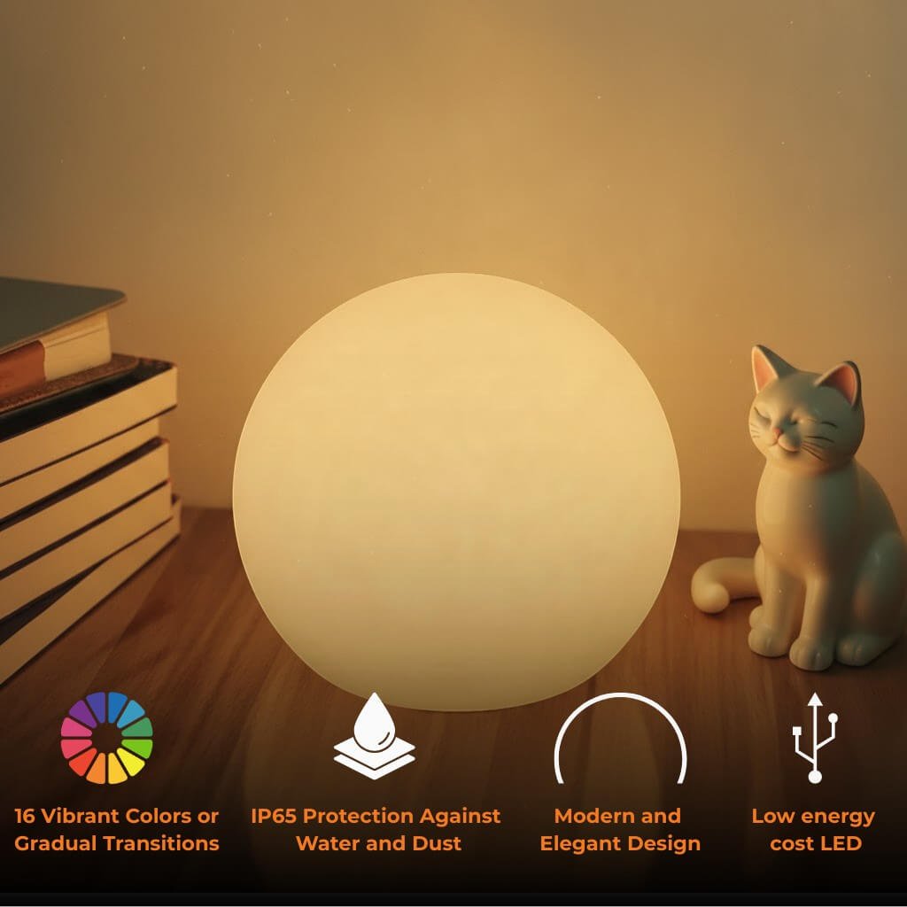 Table Lamp | 16 Color Rechargeable Globe Light, Polyethylene And ABS, White 2