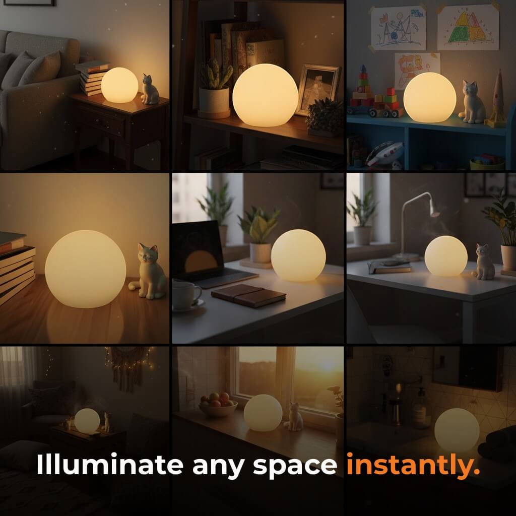 Table Lamp | 16 Color Rechargeable Globe Light, Polyethylene And ABS, White 3