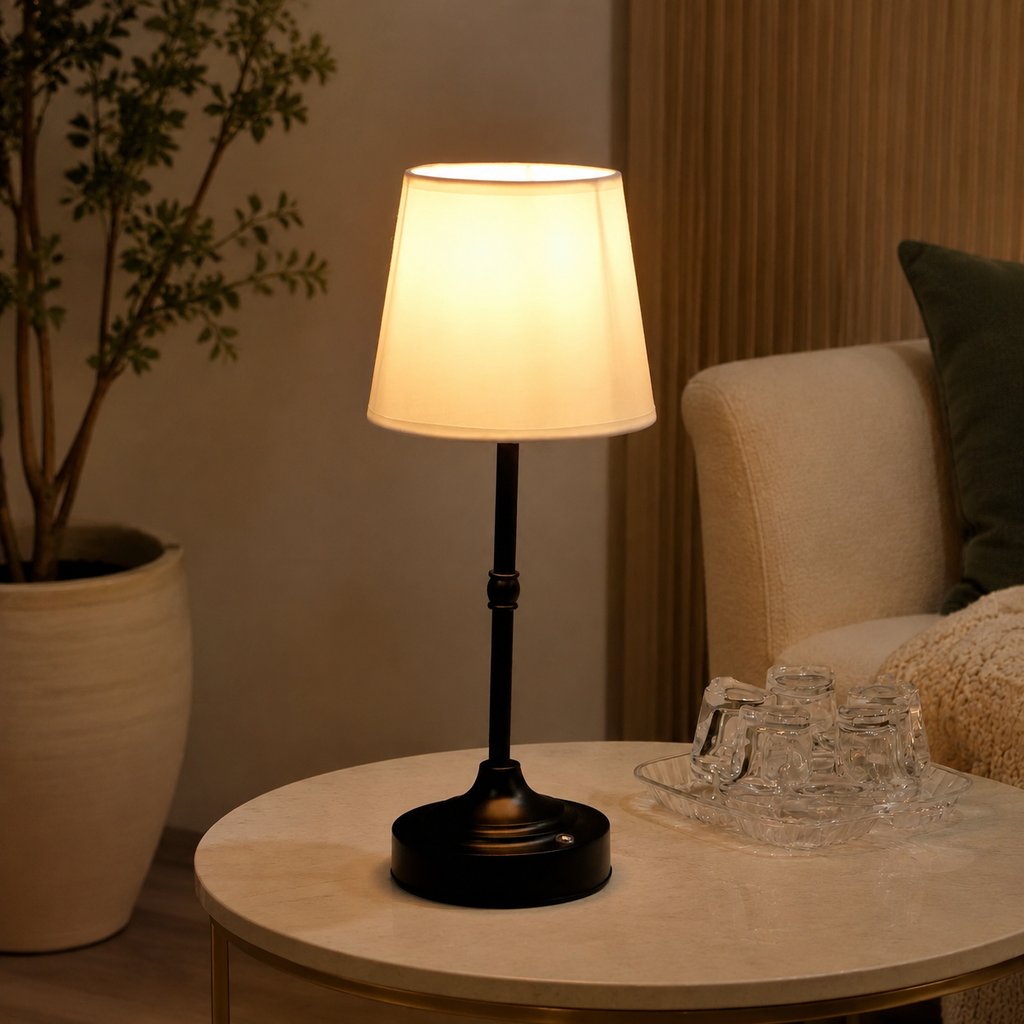 Table Lamp | Cordless Touch Dimmable LED, Metal And Fabric, Brushed Gold 0