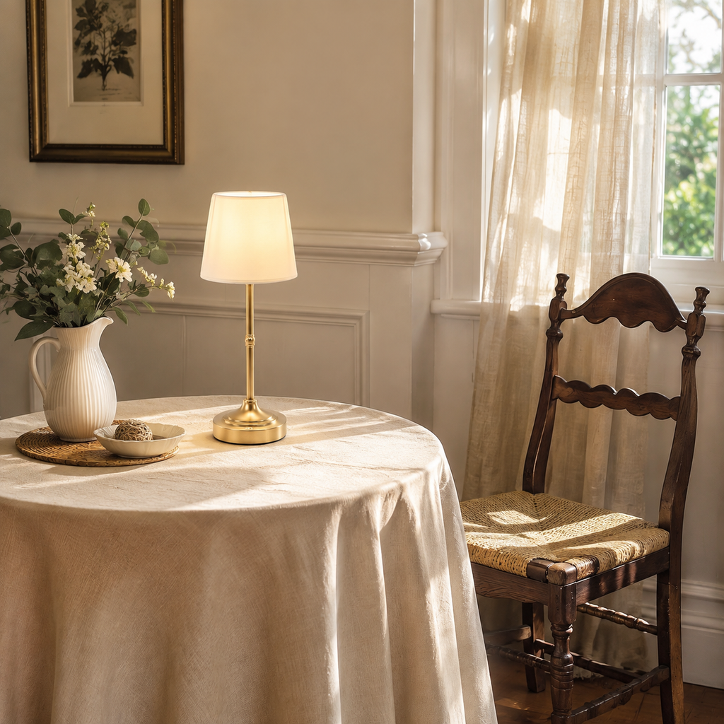 Table Lamp | Cordless Touch Dimmable LED, Metal And Fabric, Brushed Gold 1