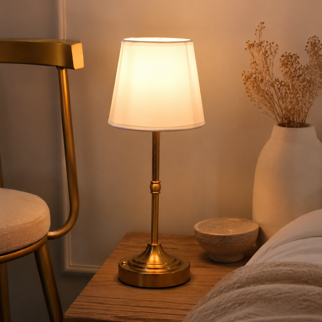 Table Lamp | Cordless Touch Dimmable LED, Metal And Fabric, Brushed Gold 2