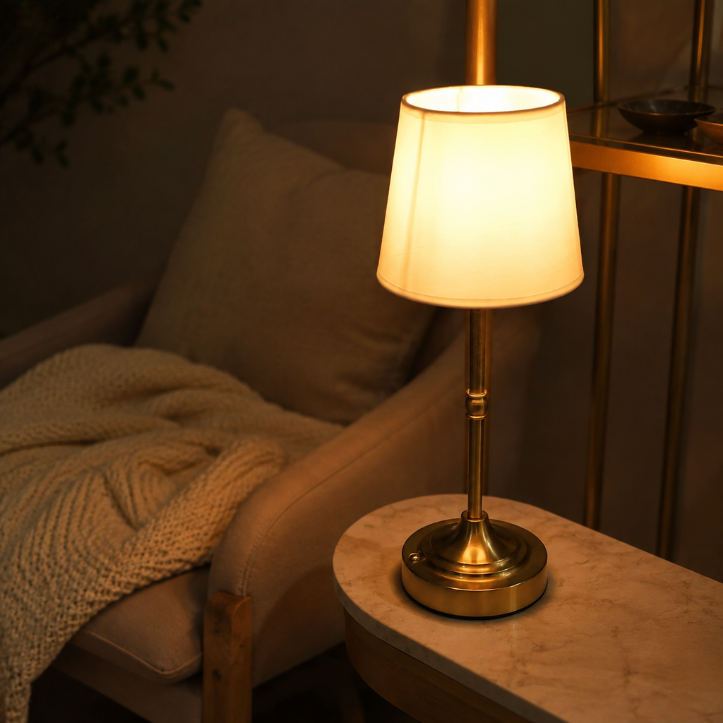 Table Lamp | Cordless Touch Dimmable LED, Metal And Fabric, Brushed Gold 7