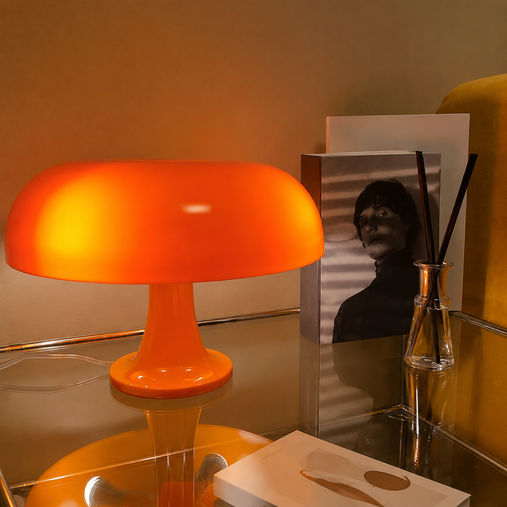 Table Lamp | Scandinavian Mushroom Design, Plastic Dome Shade, White 3