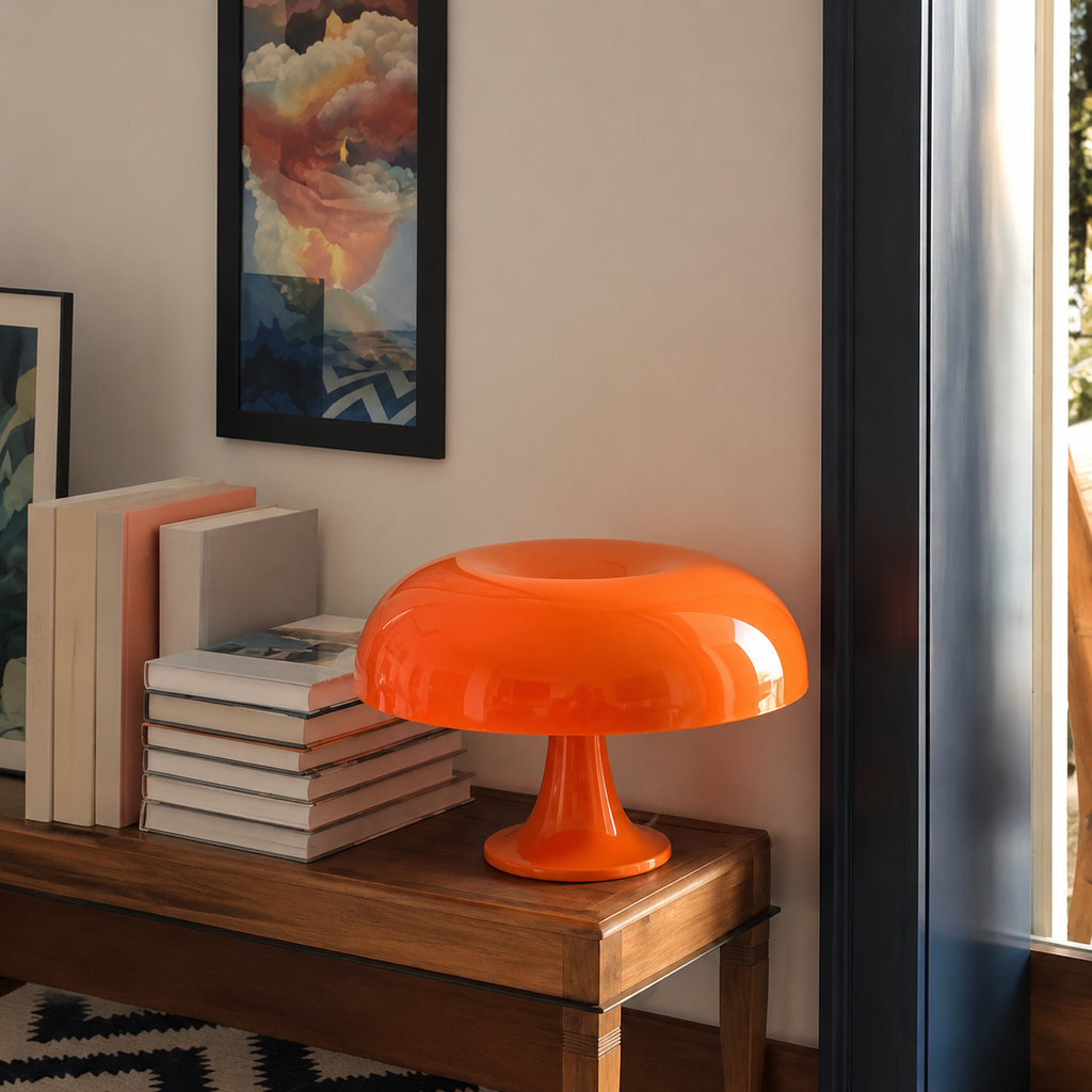 Table Lamp | Scandinavian Mushroom Design, Plastic Dome Shade, White 4
