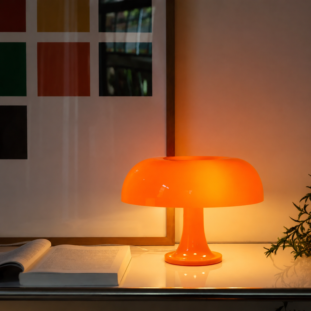 Table Lamp | Scandinavian Mushroom Design, Plastic Dome Shade, White 5
