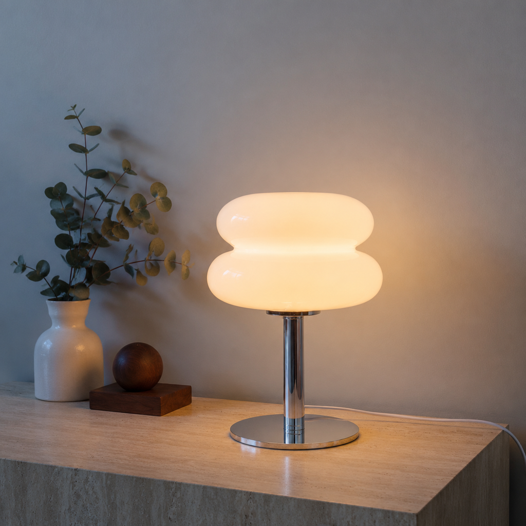 Table Lamp | Sculptural Glass Shade, Polished Metal Base, Orange 11