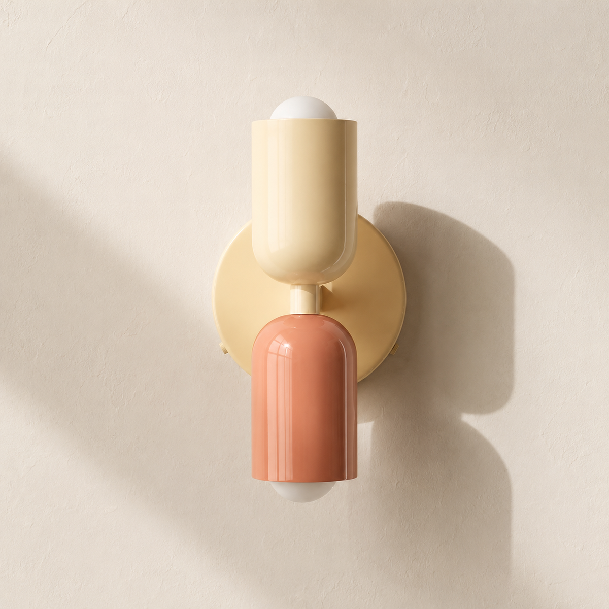 Wall Sconce | Double Scandinavian Color Block Light, Metal And Iron, Beige And Pink 0