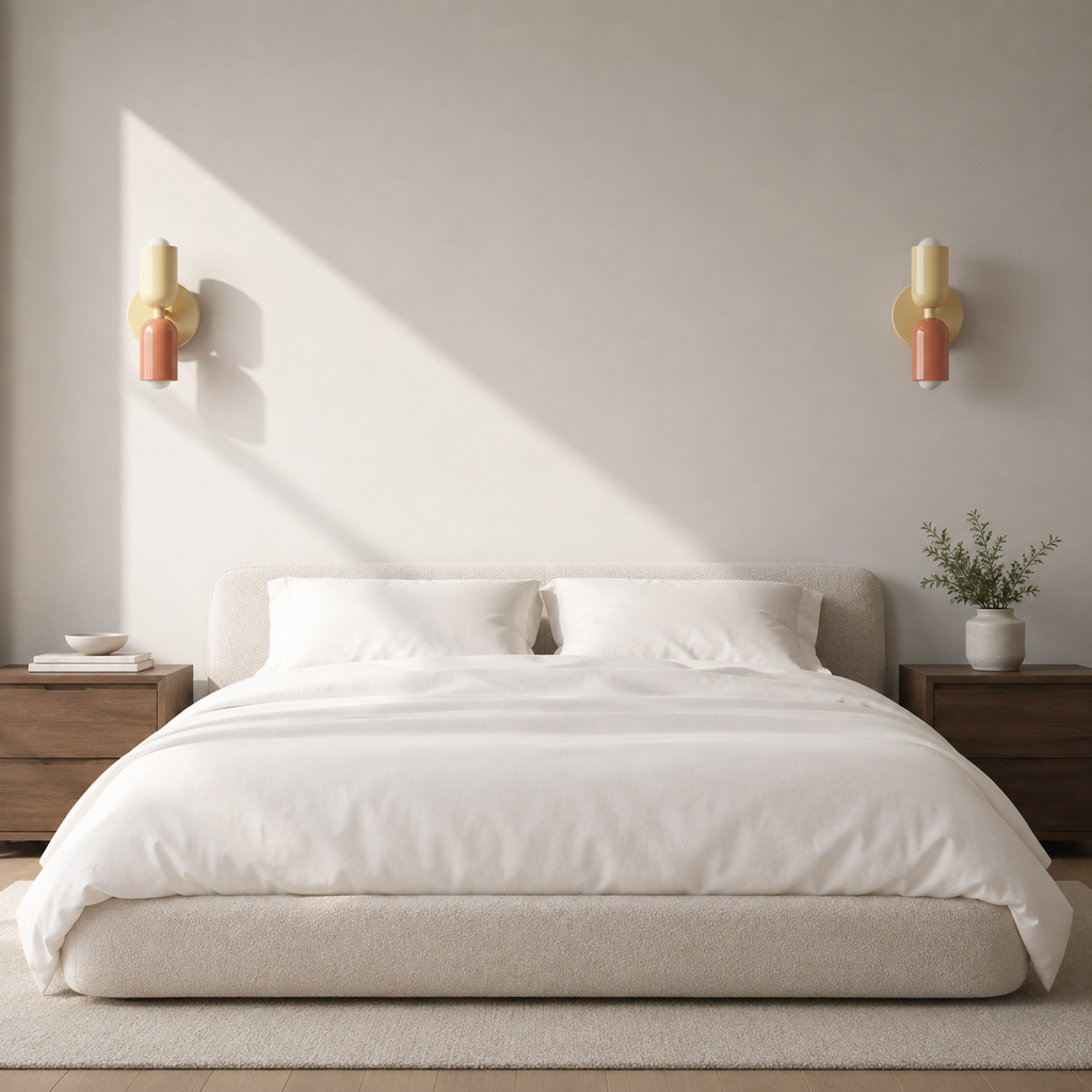 Wall Sconce | Double Scandinavian Color Block Light, Metal And Iron, Beige And Pink 2