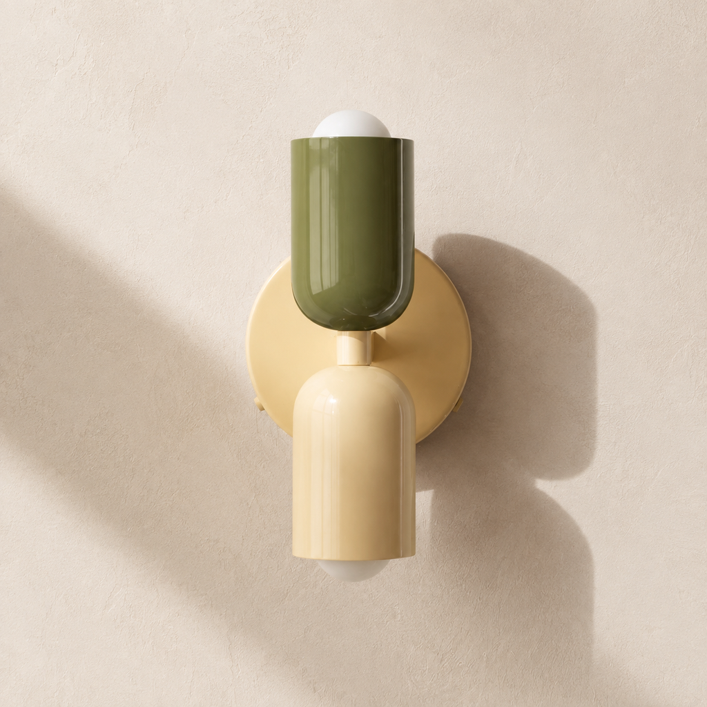 Wall Sconce | Double Scandinavian Color Block Light, Metal And Iron, Beige And Pink 3