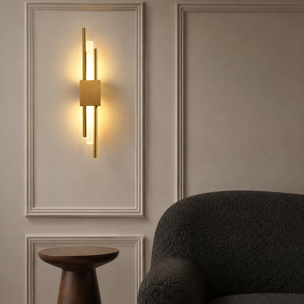 Wall Sconce | Minimalist Dual LED Light, Aluminum, Gold 0