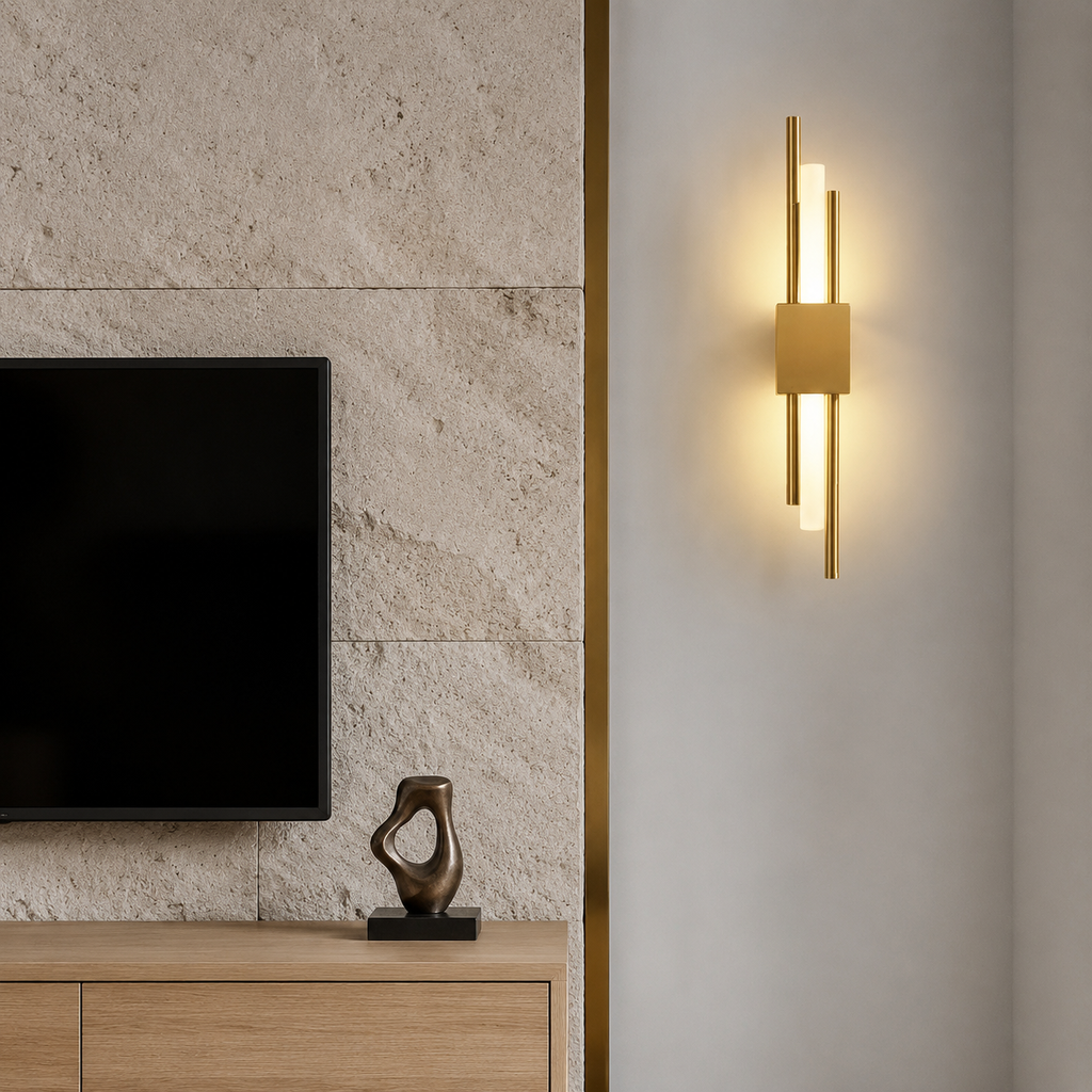 Wall Sconce | Minimalist Dual LED Light, Aluminum, Gold 2