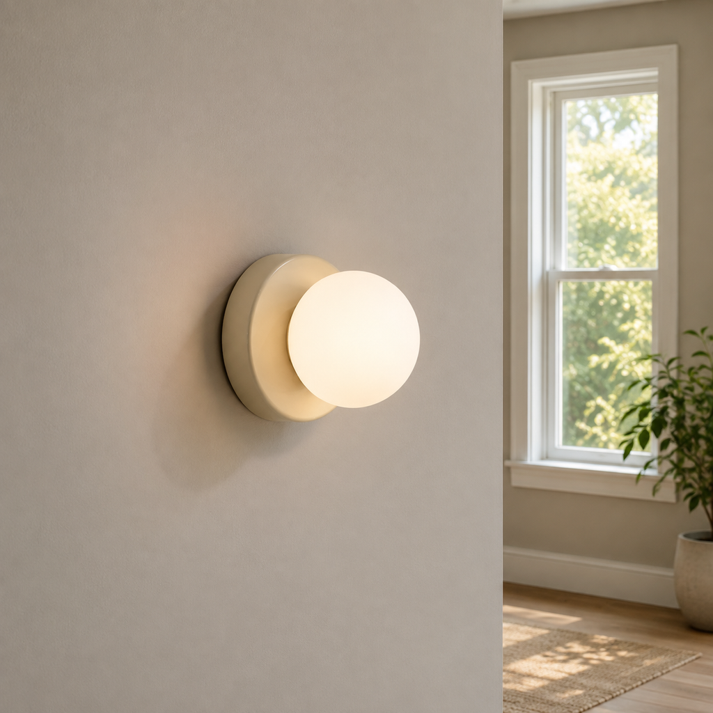 Wall Sconce | Nordic Glass Globe LED Light, Iron And Glass, Beige Finish 0