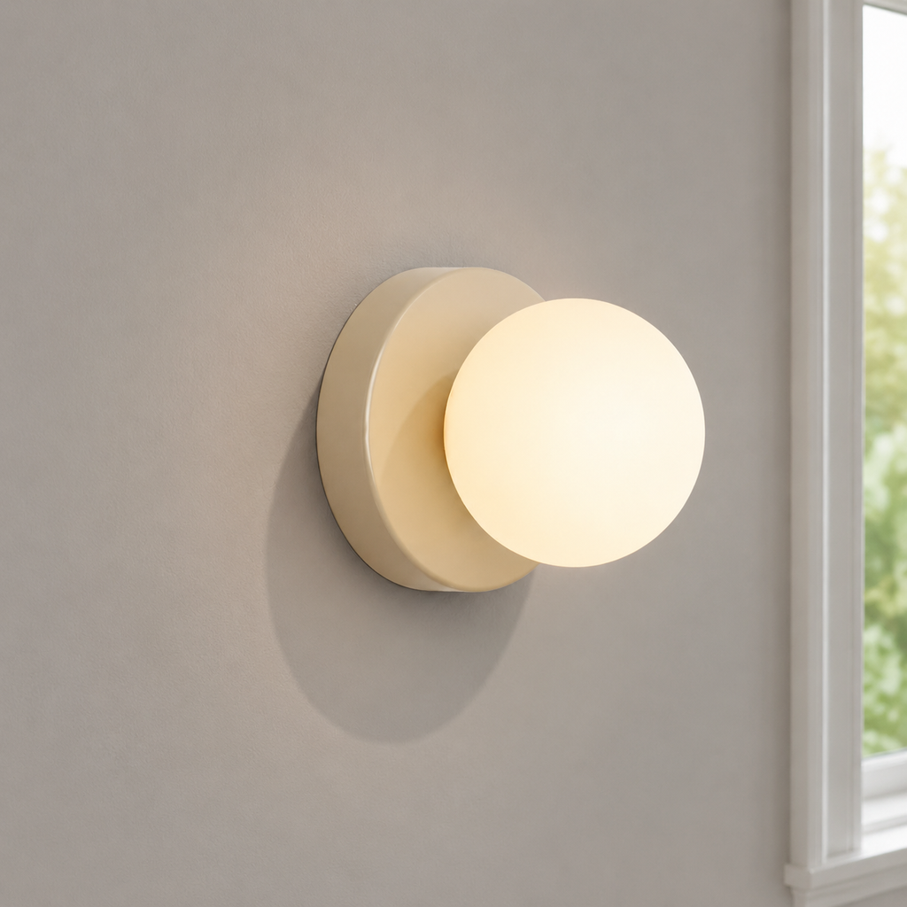 Wall Sconce | Nordic Glass Globe LED Light, Iron And Glass, Beige Finish 2