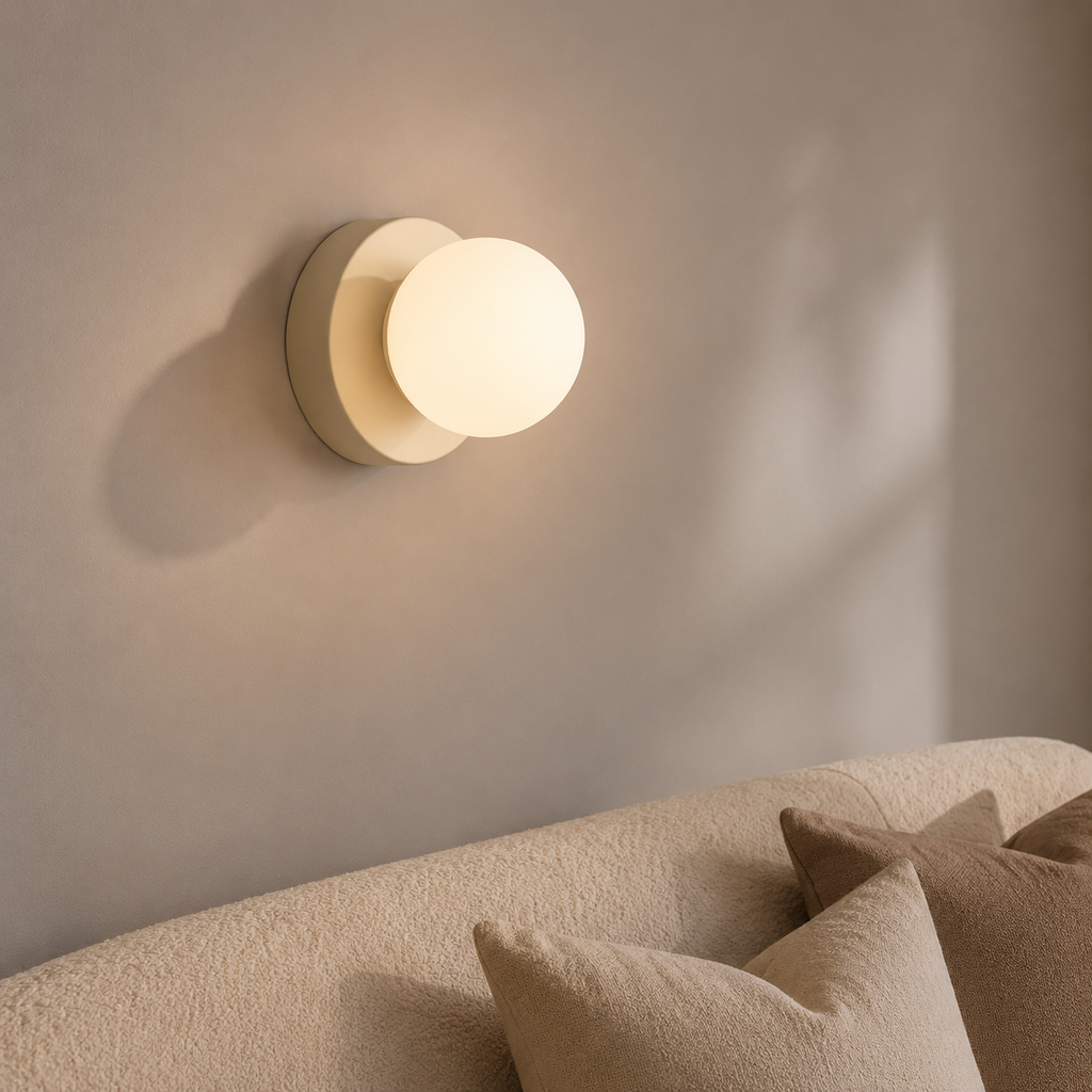 Wall Sconce | Nordic Glass Globe LED Light, Iron And Glass, Beige Finish 3