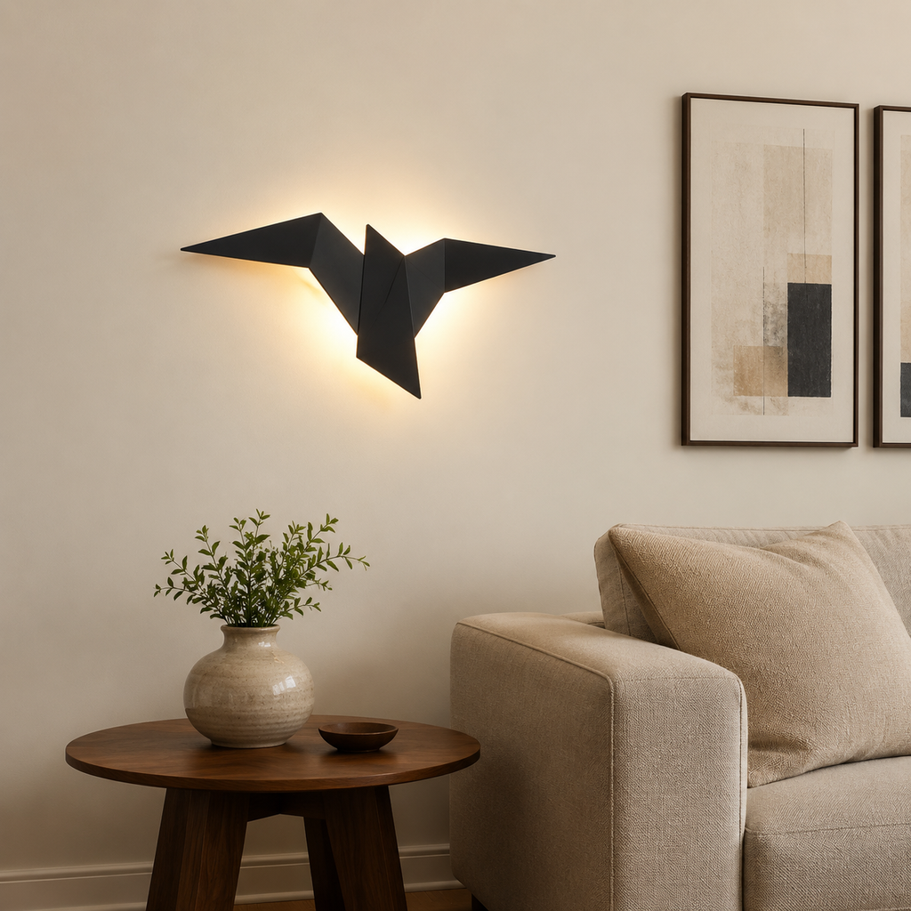 Wall Sconce | Origami Bird LED Light, Aluminum And Acrylic, Black 0