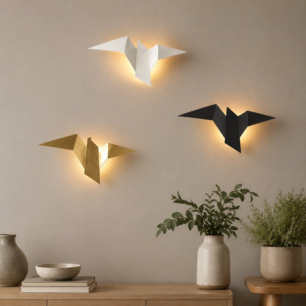 Wall Sconce | Origami Bird LED Light, Aluminum And Acrylic, Black 1