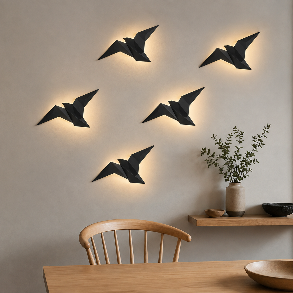 Wall Sconce | Origami Bird LED Light, Aluminum And Acrylic, Black 4