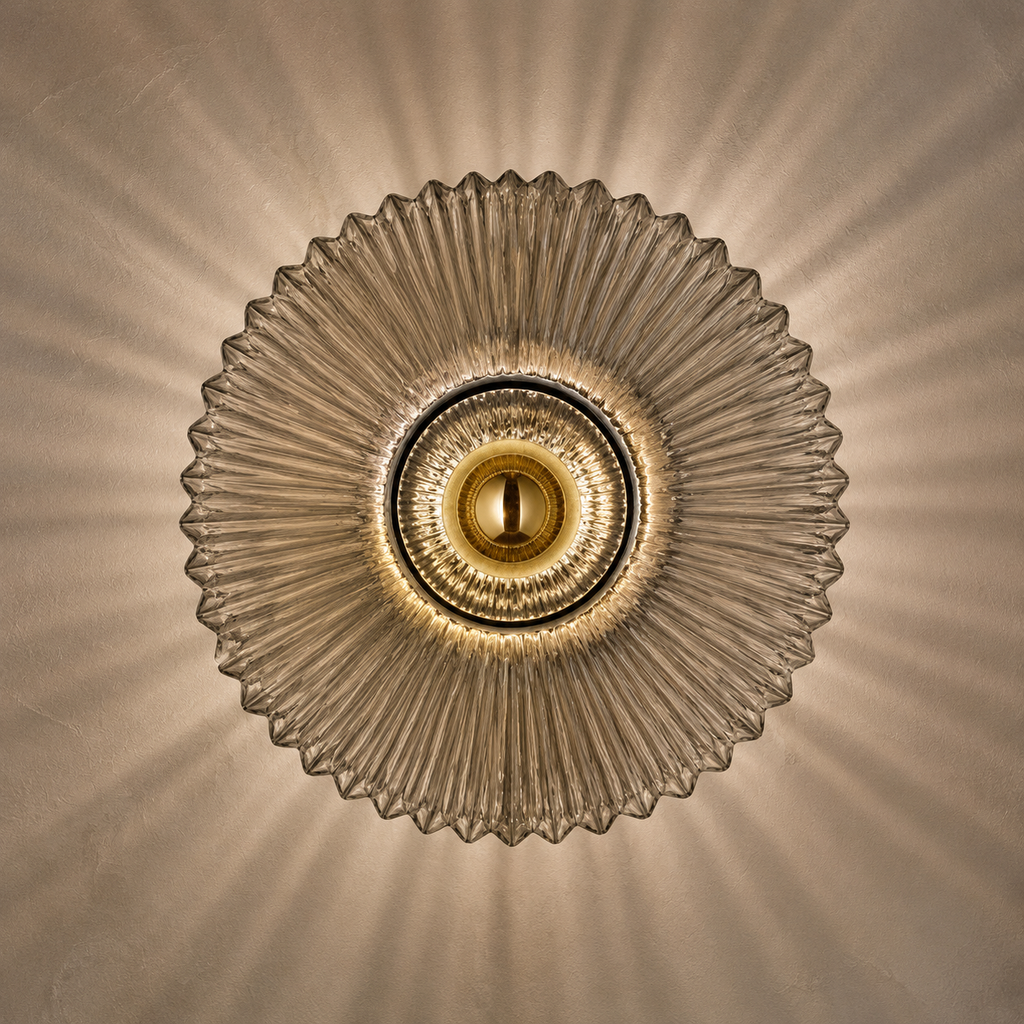 Wall Sconce | Retro Ribbed Glass LED Light, Stone Finish, Smoke Gray 1