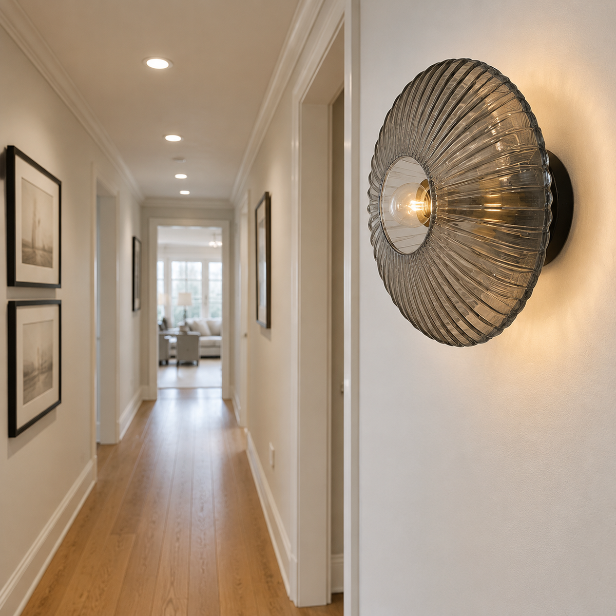 Wall Sconce | Retro Ribbed Glass LED Light, Stone Finish, Smoke Gray 5