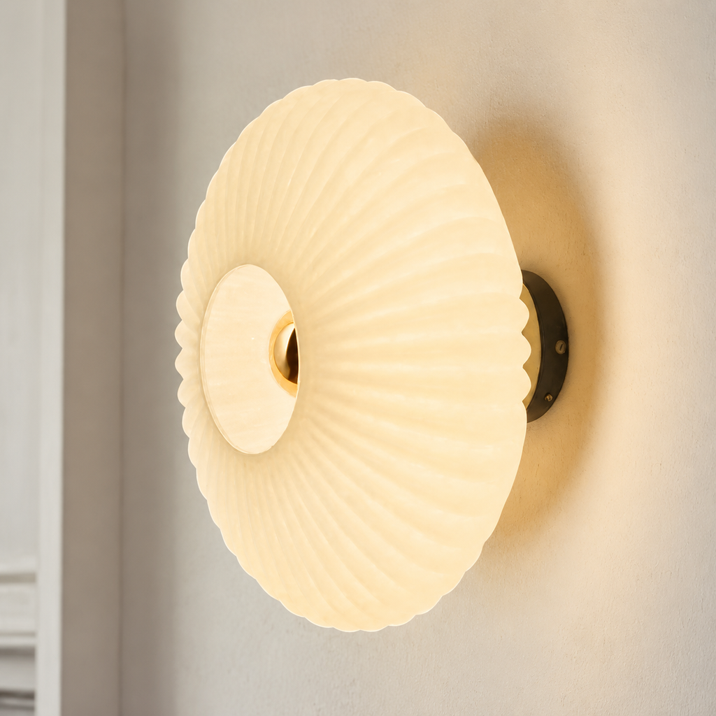 Wall Sconce | Retro Ribbed Glass LED Light, Stone Finish, Smoke Gray 6