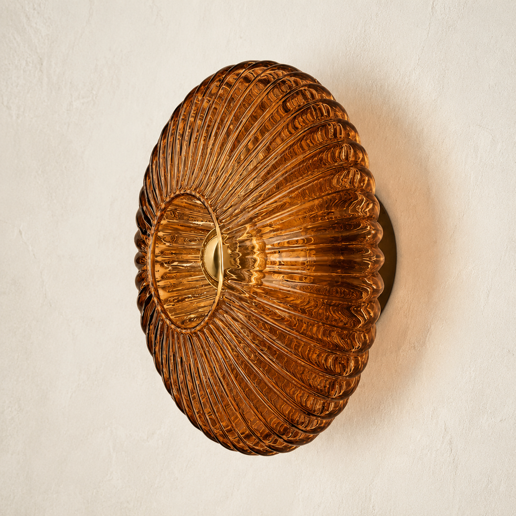Wall Sconce | Retro Ribbed Glass LED Light, Stone Finish, Smoke Gray 9